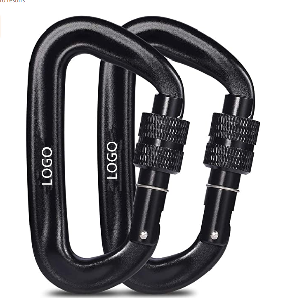 Hot Sale High Quality customized black metal clip hook spring 12KN aluminum locking climbing hammock carabiner