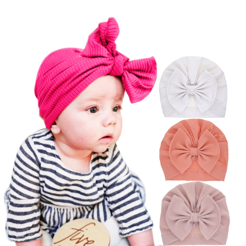 Wholesales Winter Cotton Turban Knotted Baby Bow Turban Hat Infant Hat