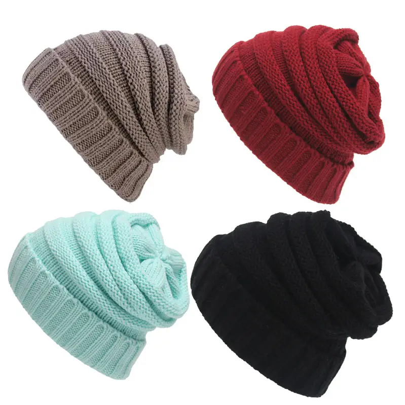 Wholesale Women Winter Beanies Hat Solid Color Warm Bonnet Casual Autumn Cap Blank Knitted Plain Winter Hats
