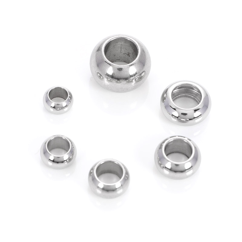 20Pcs/bag Stainless Steel Round Ball Beads Big Hole Spacer Charm Beads For Jewelry Making DIY Bracelets Handmade Accessories