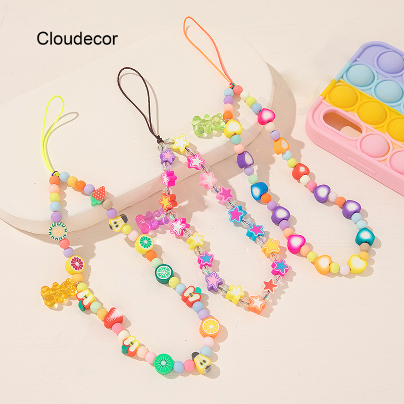 Star Mobile Phone Fruit Strap Lanyard Colorful Soft Pottery Rope for Cell Phone Case Bear Charm Hanging Cord Lanyards Clay Women