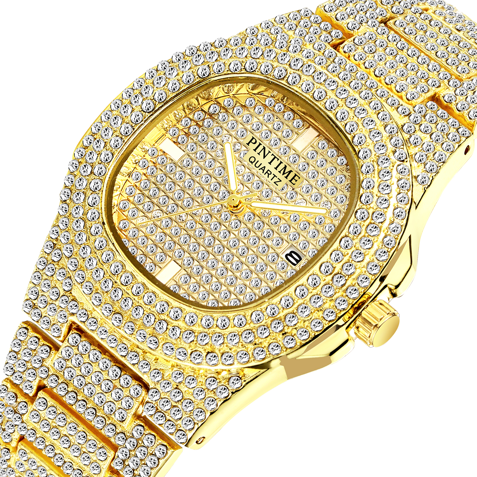 Top Brand Luxury Bling Quartz Square Men Watch Relojes Hip Hop Gold Full Diamond Iced Out Watch