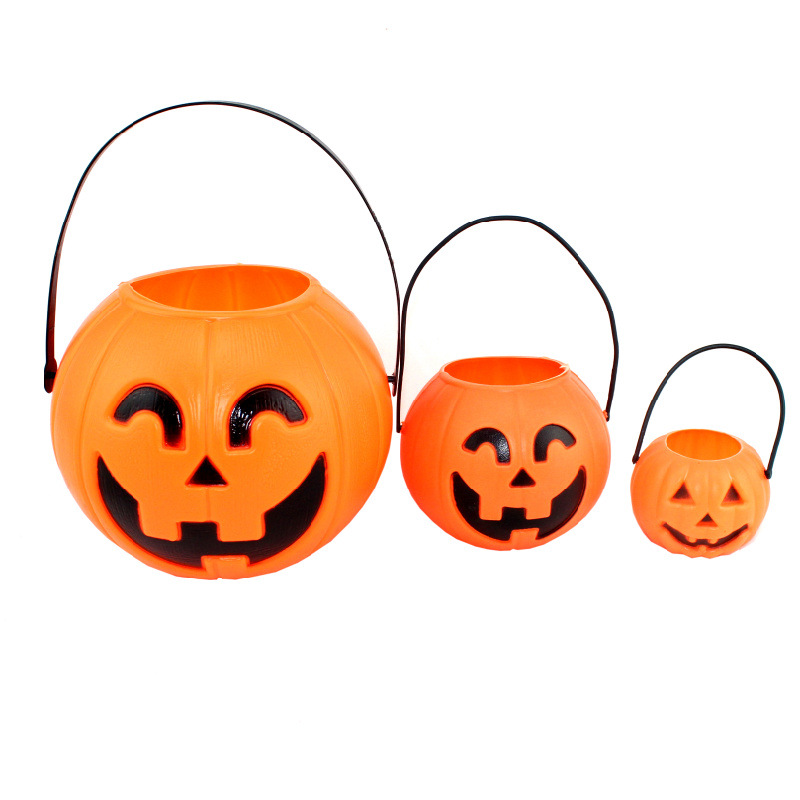 17 cm Diameter Plastic Candy Basket Kids Portable Halloween Pumpkin Buckets
