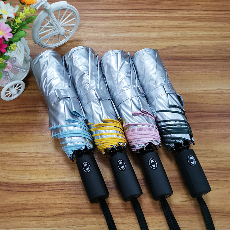 Sun UV Protection Silver Coat Automatic Opening Close Compact Umbrella 3 Folding