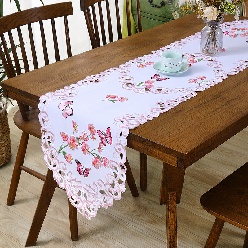Source Factory Embroidery Rectangular Tablecloth Polyester Cloth butterfly and plum Blossom Table Flag Holiday Decoration