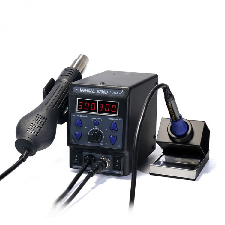 Black/Green YIHUA 8786D I 2-In-1 Hot Air Gun Soldering Station Thermostatic SMD Rework Mobile Phone Repair