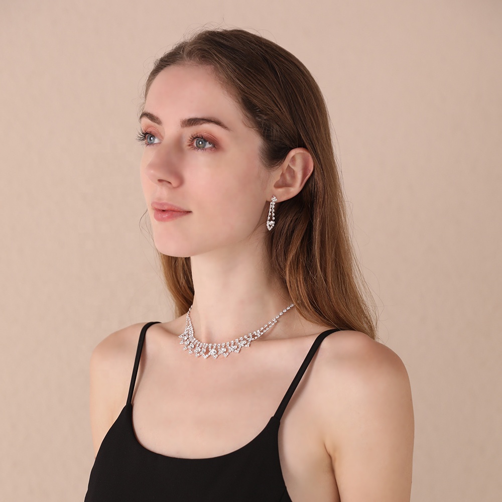 Wholesale Dubai Bridal Women Rhinestone Necklace Earring Jewelry Set for Party