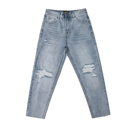 New straight-leg ripped jeans men's washed and old retro trend casual loose trousers