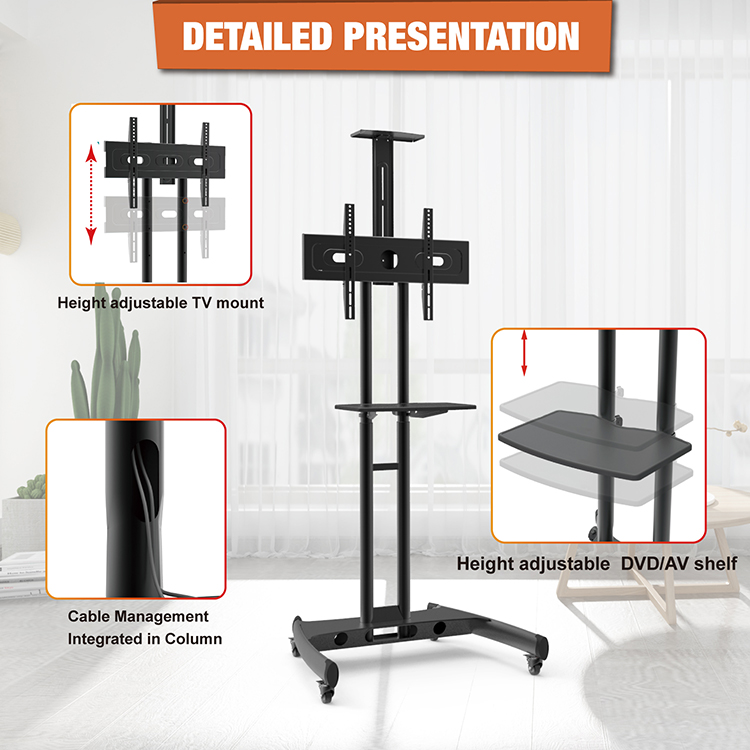 Height adjust mobile tv mount cart  26''-55'' tv mobile cart floor stand with mount