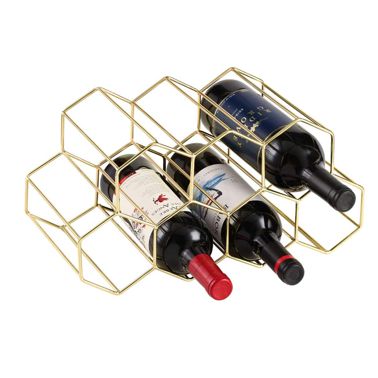 Geometric Design Wine Bottle Rack Metal Wire Free Standing Countertop Tabletop Wine Bottle Storage Rack