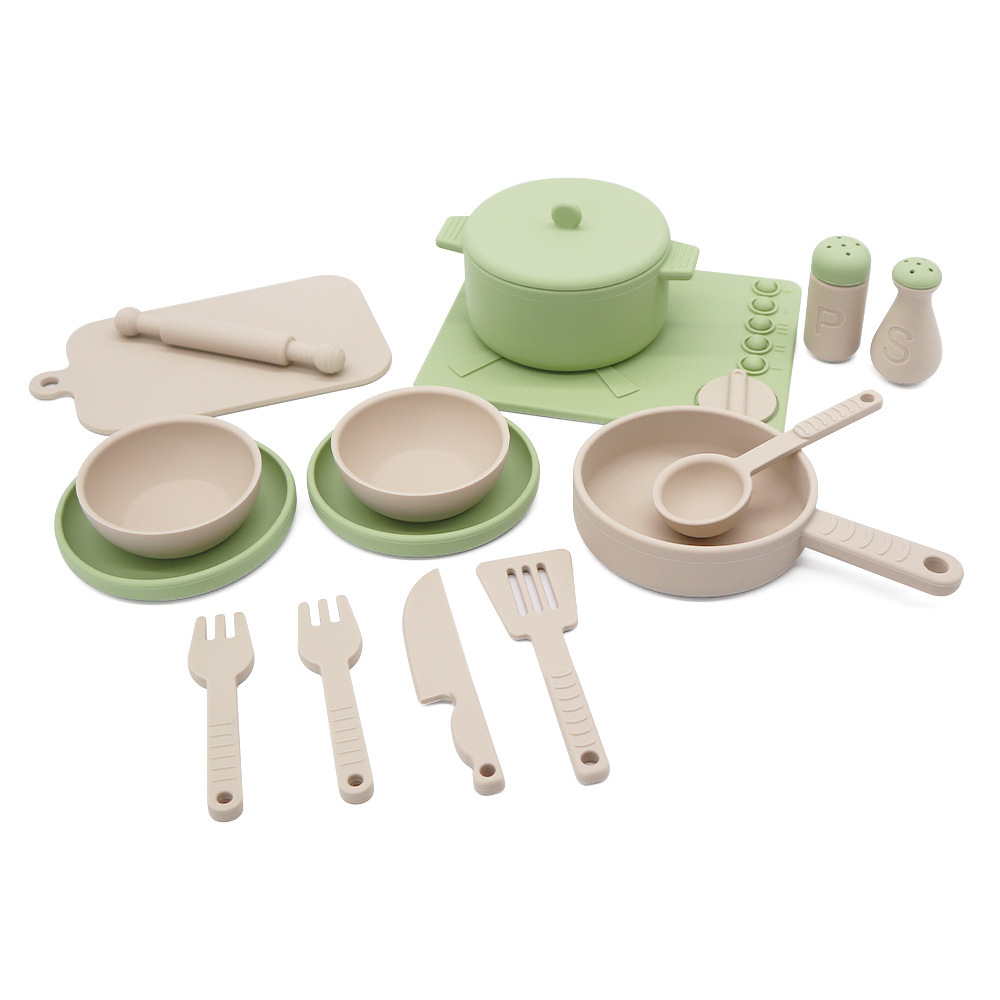 Silicone Kid Play Kitchen Accessories Toy Set With Play Pots And Pans Sets For Kids Kitchen Pretend Play Kitchen Toy Set