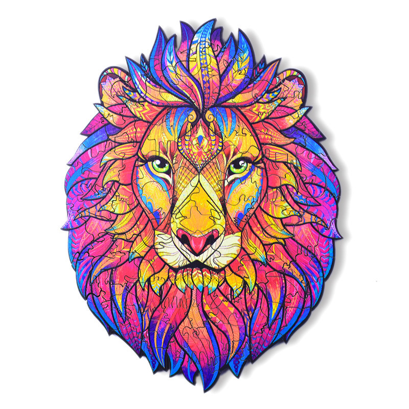 A4 size Wooden Puzzle Jigsaw Best Gift for Adults and Kids, Unique Shape Jigsaw Pieces Mysterious Lion