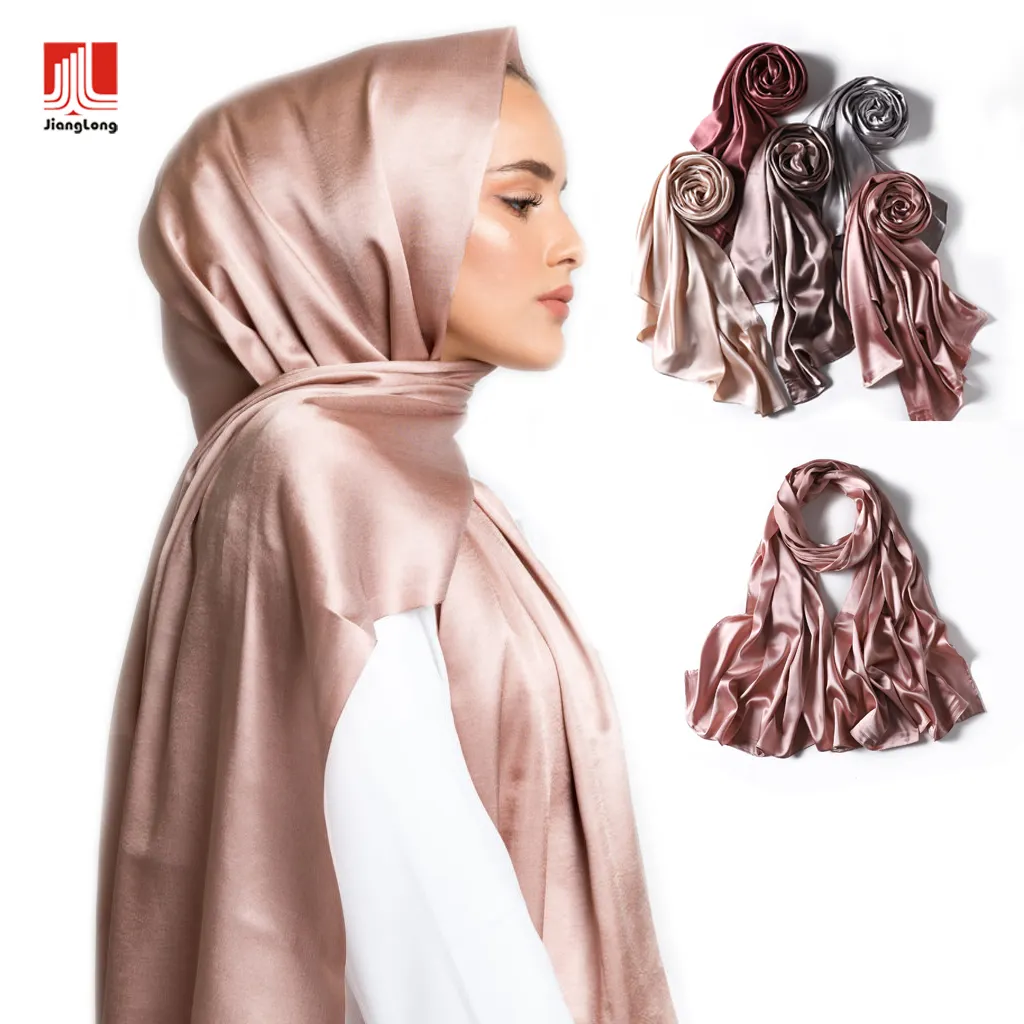 Amazon top seller wholesale lightweight solid shiny women shawl scarf satin chiffon hijab