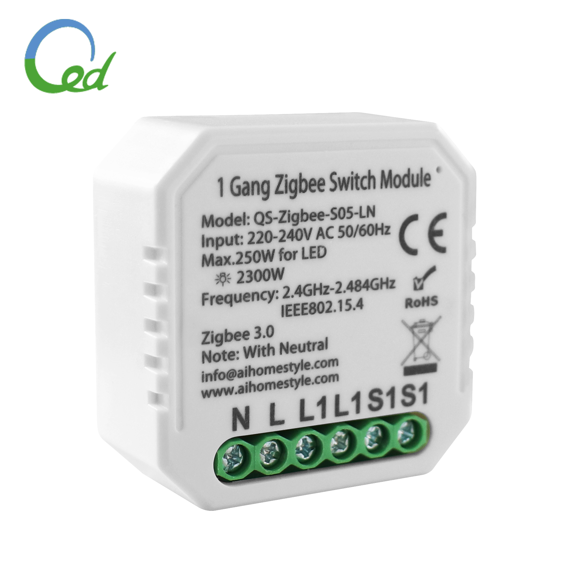 Умный настенный выключатель Zigbee для домашней автоматизации, беспроводной модуль переключения «сделай сам», 2 канала, 1 клавиша