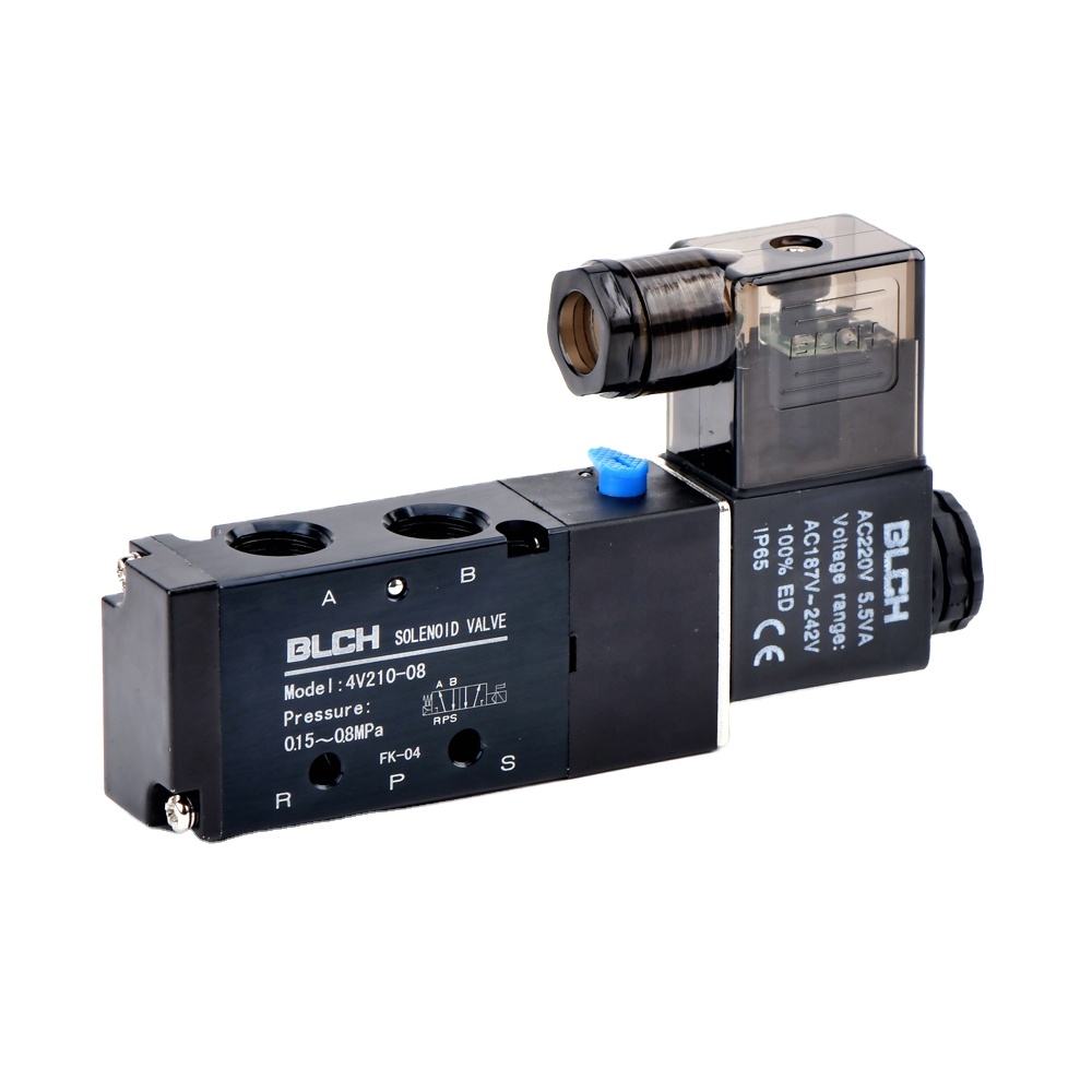 4V series high quality pressure aluminum alloy Port size 5/2 way single control double coil pneumatic solenoid valve