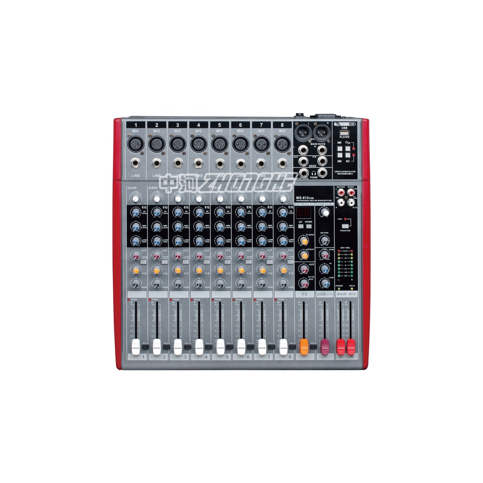 MS812USB громкоговорящей связи аудио миксер аудио dj мощность смеситель 8-канальный сетевой видеорегистратор смеситель
