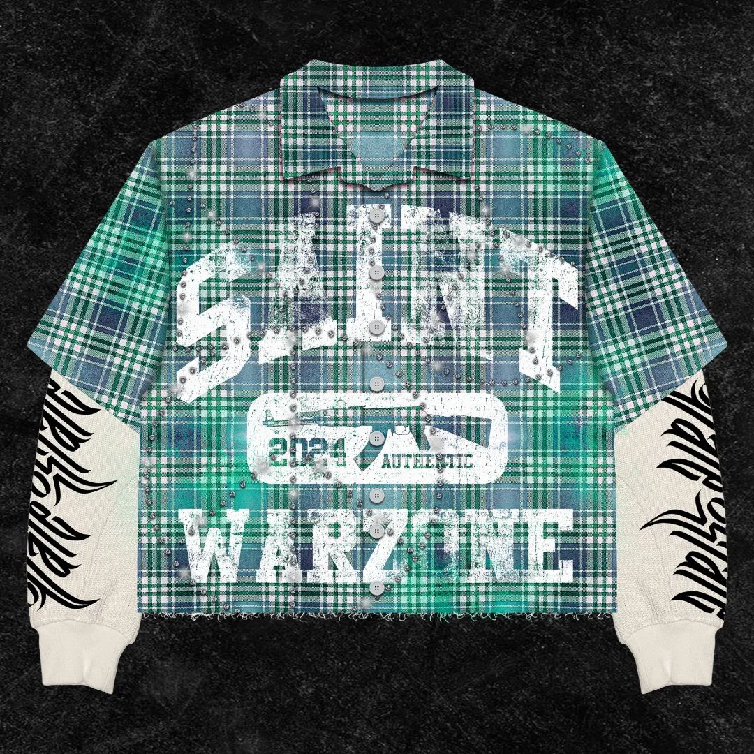 Custom Sun Faded Acid Wash Flannel Shirt DTG Printing Plaid Check Short Sleeve 100% Cotton Button Up Shirts for Men