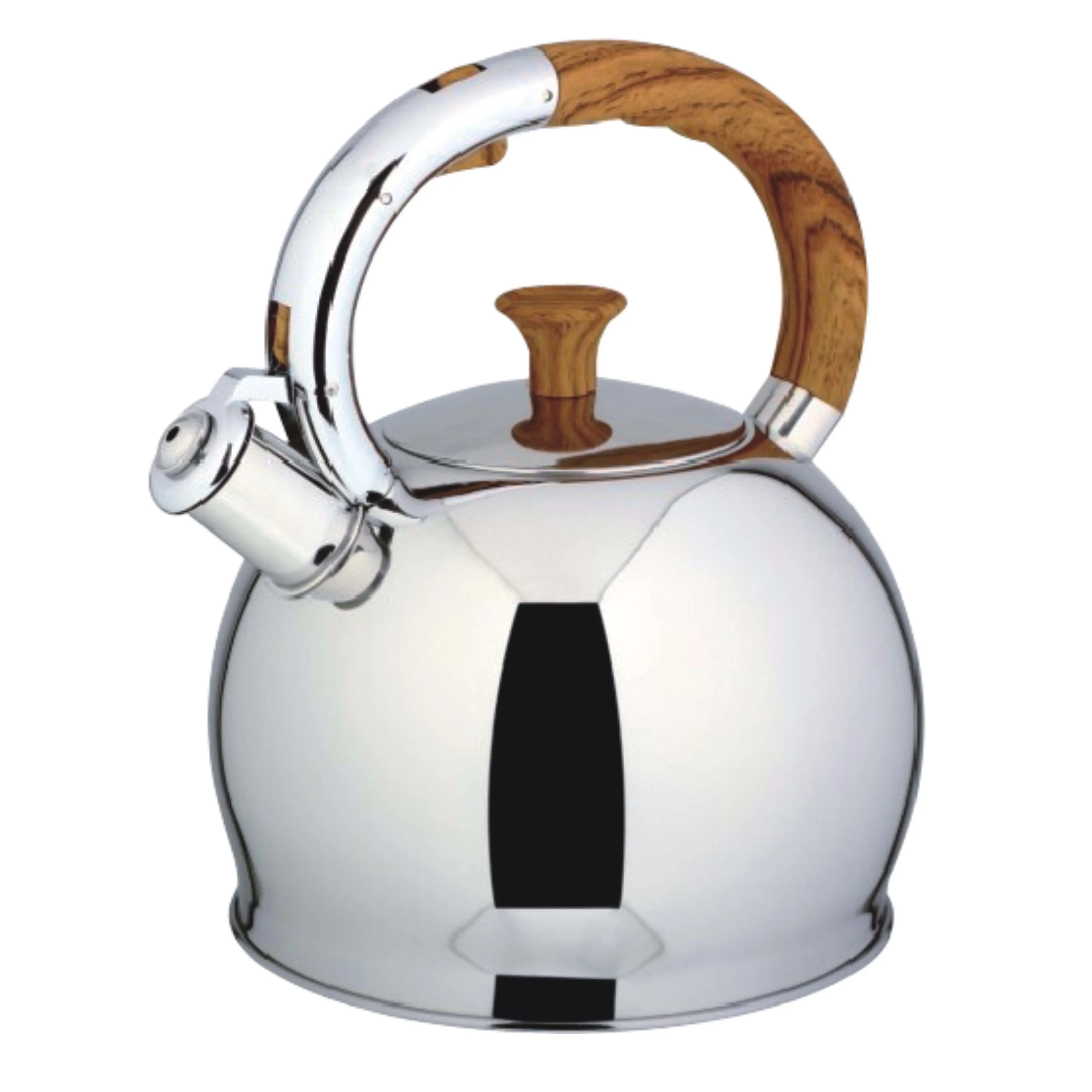 3L Apple Shape Whistling Kettle with Induction High Quality Mirror  Finished Luxury Handle with Wooden Color Painting