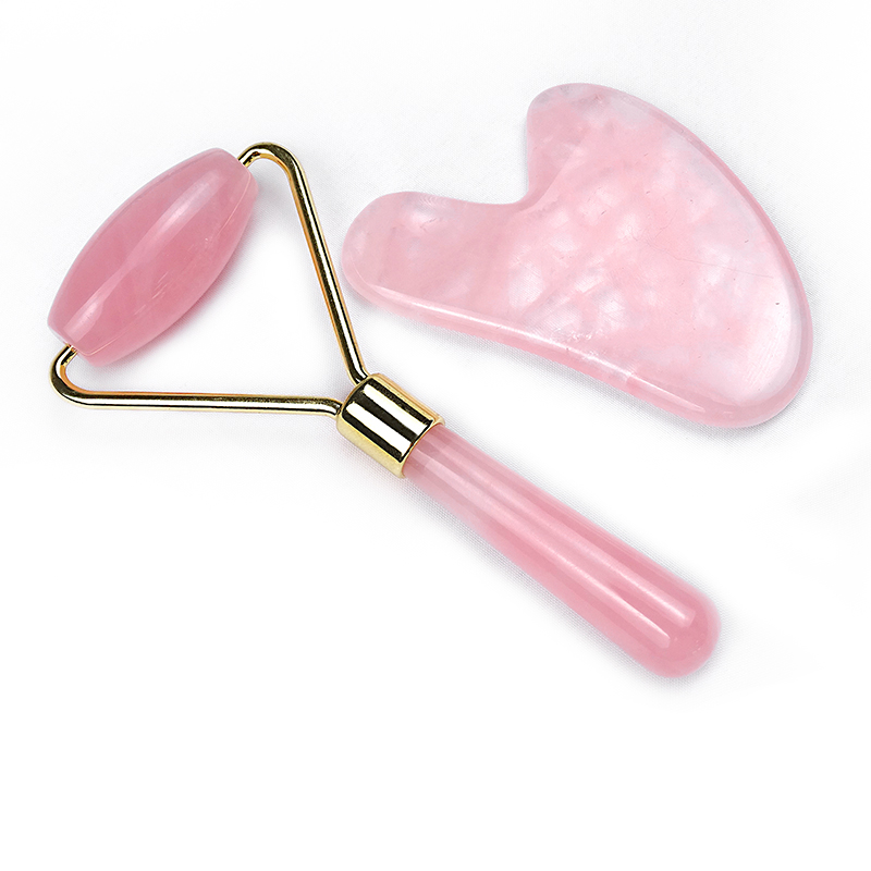 100% Jade Body massage guasha rose quartz facial Massage Roller Pink stone crystal Jade Roller guasha set