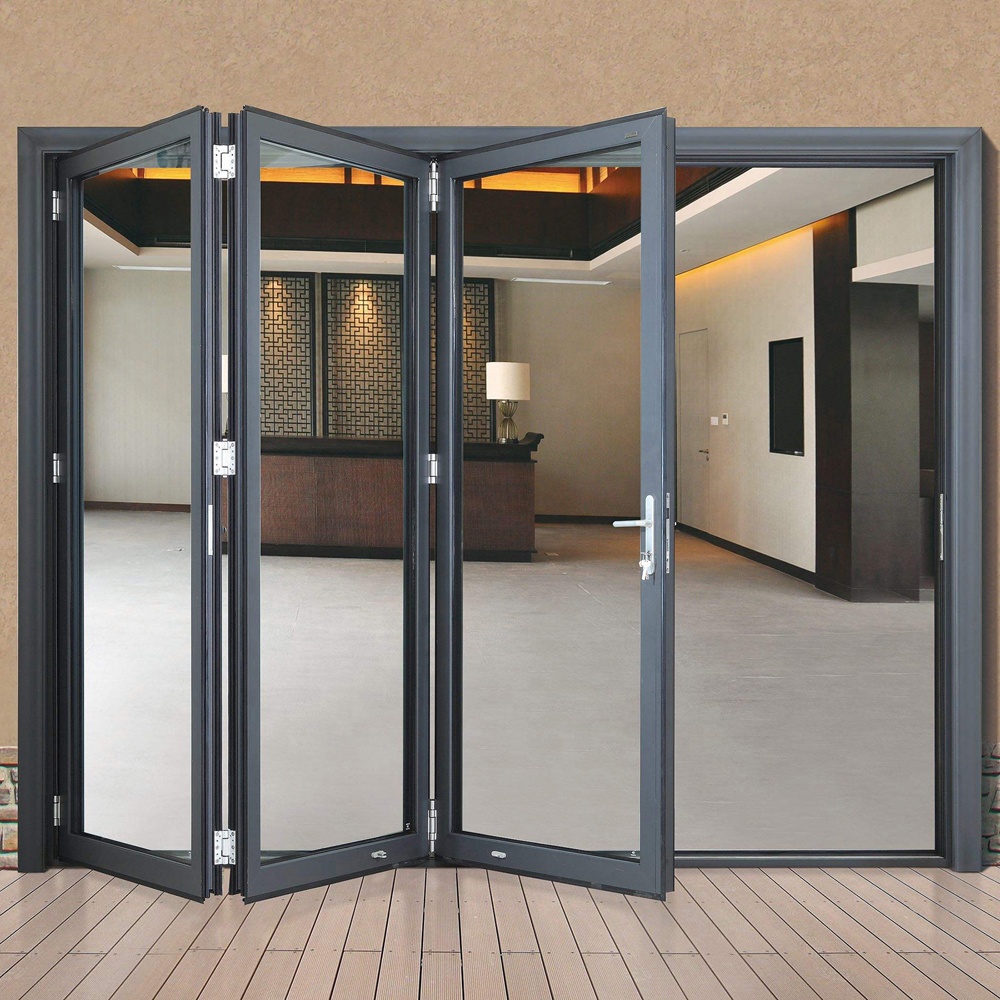 Aluminum patio bi folding doors cheap soundproof interior bathroom glass folding door