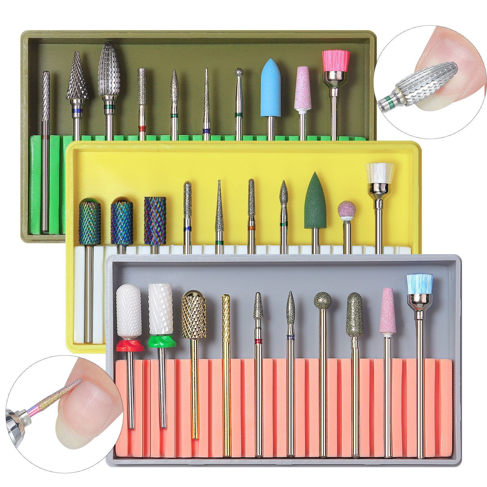 APROMS 10pcs Nail Drill Bits Set Ceramic Tungsten Carbide Diamond Stone Silicone Milling Cutters Cuticle Gel Removal Nail Tools