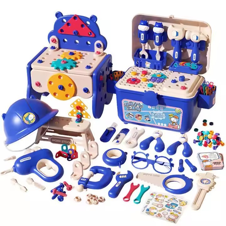 60 Pieces 1 Set Toolbox Assembly Toy Set with Electric Drill Screw Disassemble Educational Toy Pretend Play Tools Toys Set