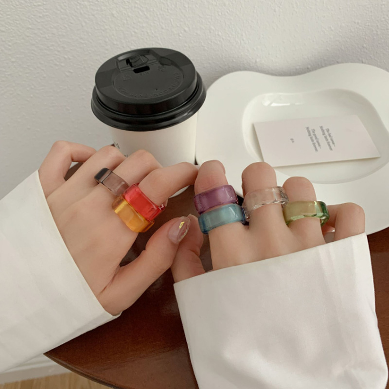 Summer Sweet Clear Resin Rings Geometric Transparent Acrylic Ring For Women Girls