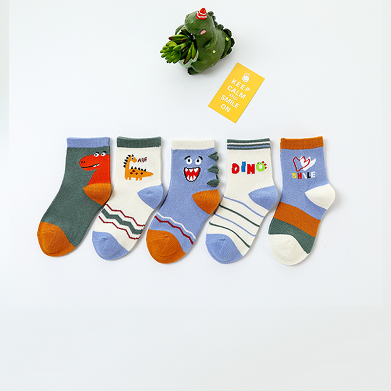 Top Quality Non Slip Knitted Children Socks Custom Dinosaur Embroidery Socks for Children