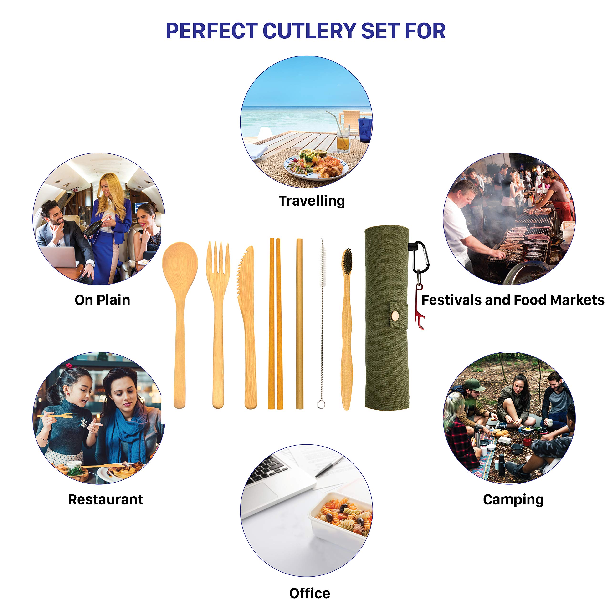 2021 best seller reusable bamboo Tableware Knife Fork Spoon handle cutlery set