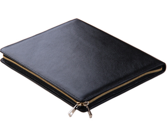 Black Leather Portfolio Case for iPad with Stand and Conference Writing Pad