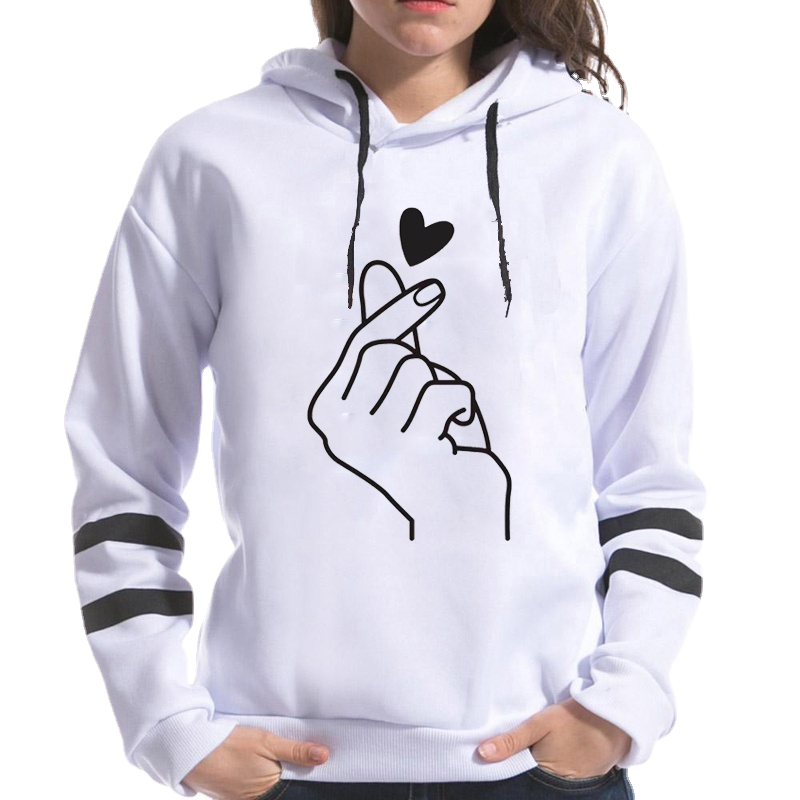 Fashion Love Gesture Style Hoodies Pullover Women Printed Casual Sport Outdoor Pocket Long Sleeve Hooded Sweatshirts Coat