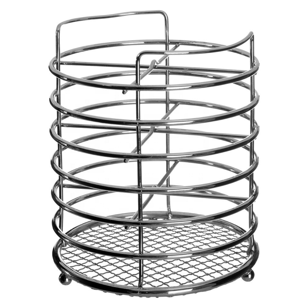 High Quality Round Chrome Iron Wire Cutlery Caddy
