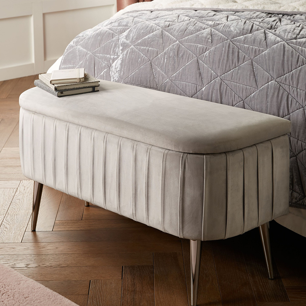 Grey Velvet Foot Stool Trunk Organizer Ottoman Suitcase Storage Stool ottoman