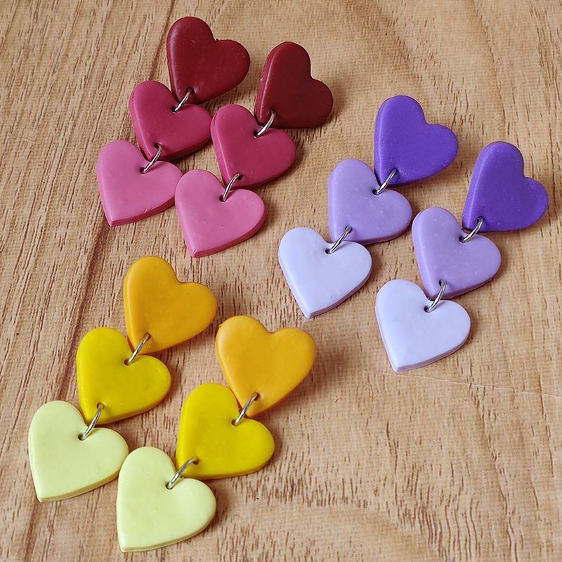 Handmade Heart Gradient Color Love Soft Pottery Hoop Earrings Drop Earrings Stylish Pastoral Resort Hot Sale Jewelry