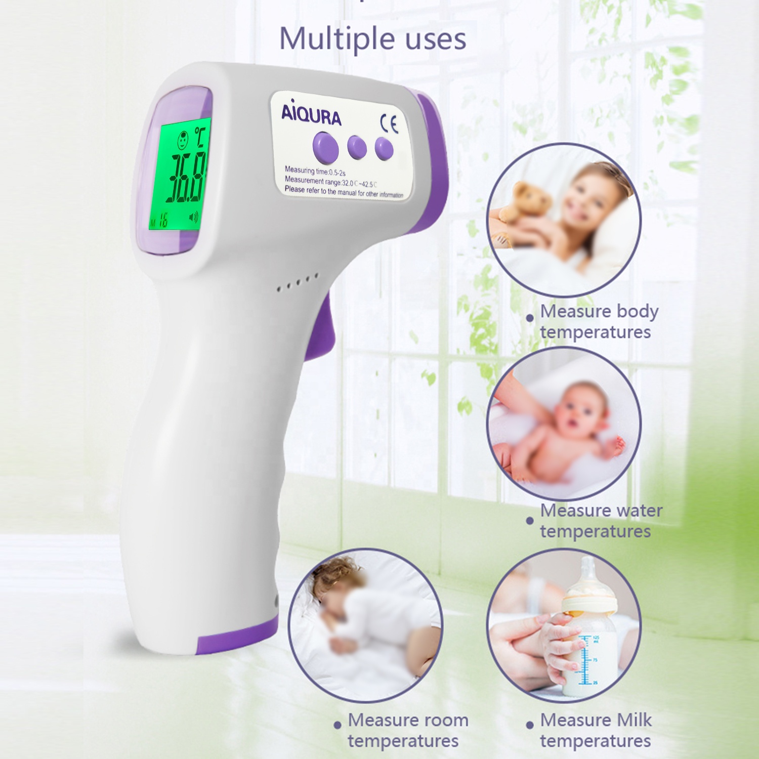 Touchless Forehead Thermometer for Adults, Thermometer for Fever, Babies, Children, Adults, Indoor and Outdoor Use