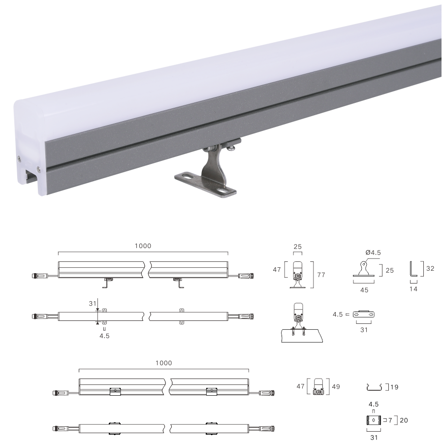 LED outdoor nightscape lighting IP66 waterproof extruded aluminum & PC SMD3000K RGBW DC24V RDM DMX512 manufacture dynamic light
