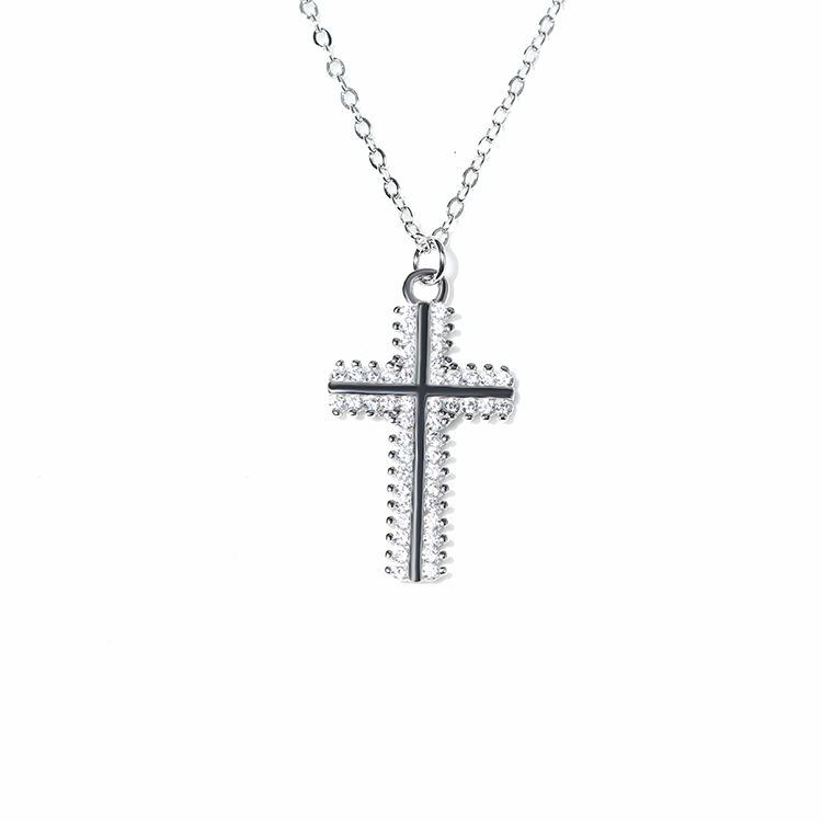2021 Newest Design Cross CZ Pendant Necklace 925 Sterling Silver with White Cubic Zirconia Wholesale Jewlry Gift for Women