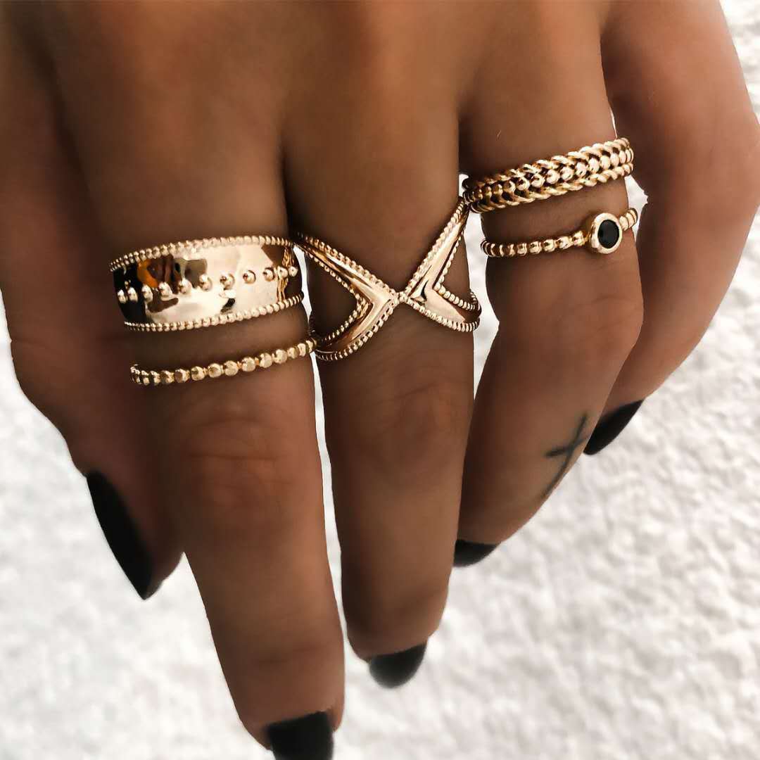 Women Crystal Star Crescent Geometric Female Finger Rings Set Jewelry 5 pieces set vintage crystal ring finger ring