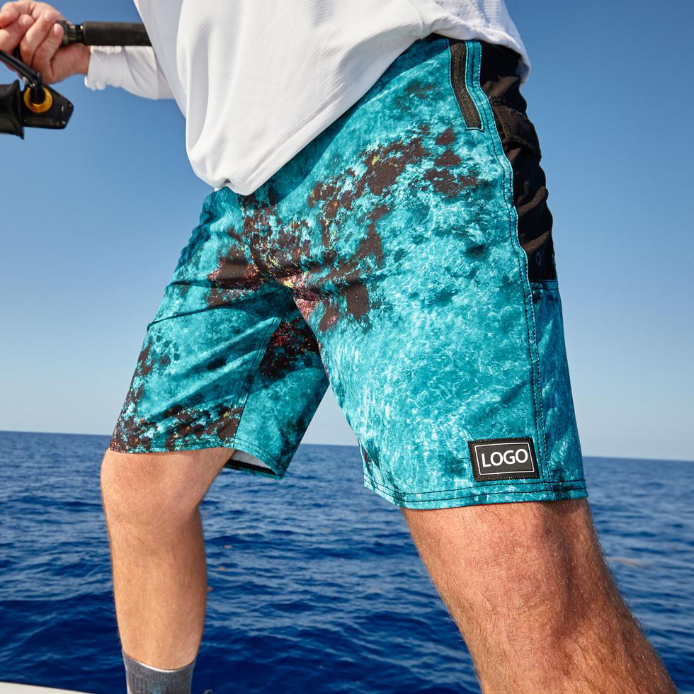 custom logo quick dry breathable hybrid elastic spandex polyester cargo mens sublimation board tournament Fishing shorts
