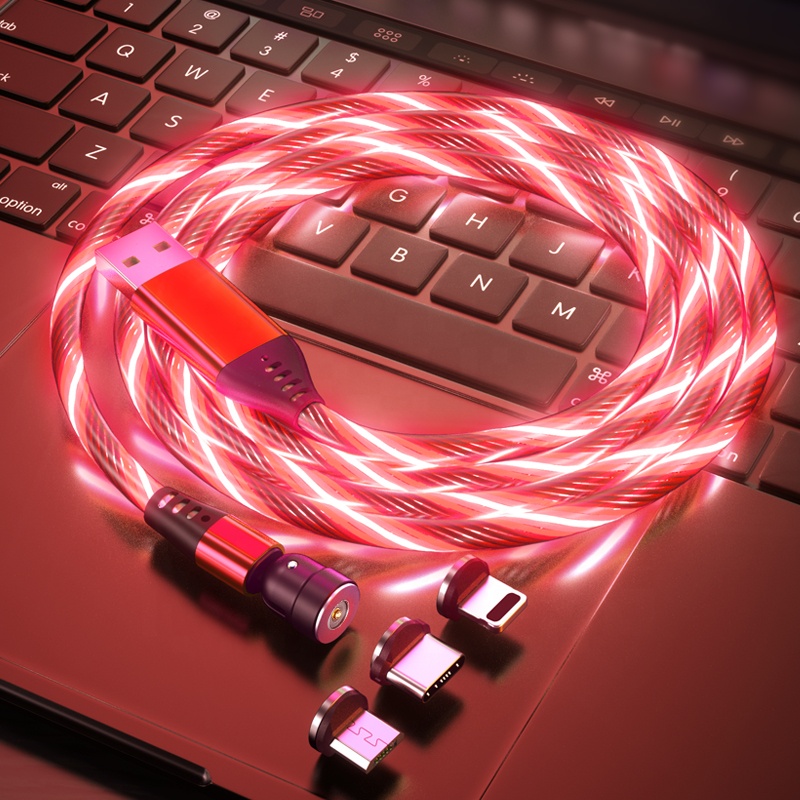 Led Magnetic Cable 3 in 1 USB Magnetic Charging Cable 1M 2M for type c mirco 1pin Glowing USB Cable