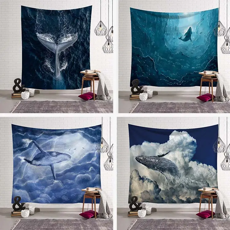 Wholesale 3D Ocean Animal Underwater World Art Decor Hanging Wall Ocean Tapestry For Living Room