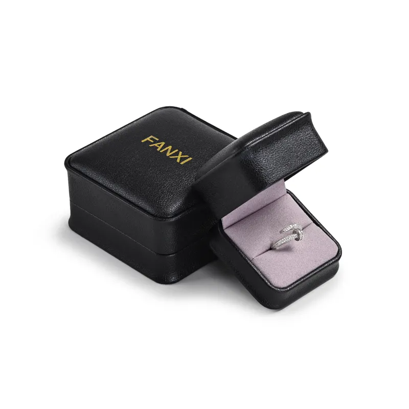 Wholesale Custom Logo Black Leather Jewelry Box Luxury Earring Bracelet Necklace Ring Box Jewelry Packaging Box
