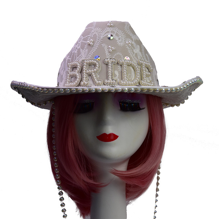 Ladies Western style cowboy hat festival and party lace cowboy hat with LED light rhinestone white bridal hat