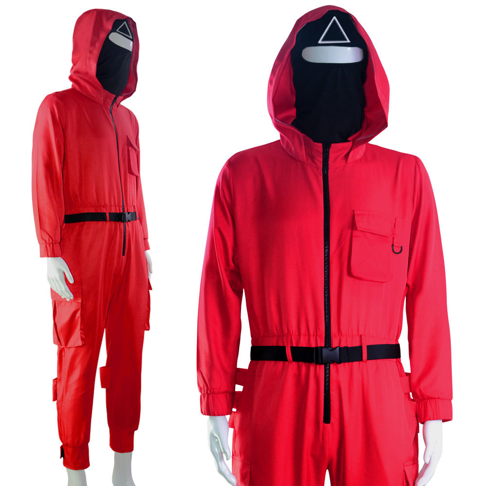AA189 Men Party Red Cos Solider Clothes Halloween Cosplay Squid Game Suit Jumpsuit Korean TV Squid Game Costumes