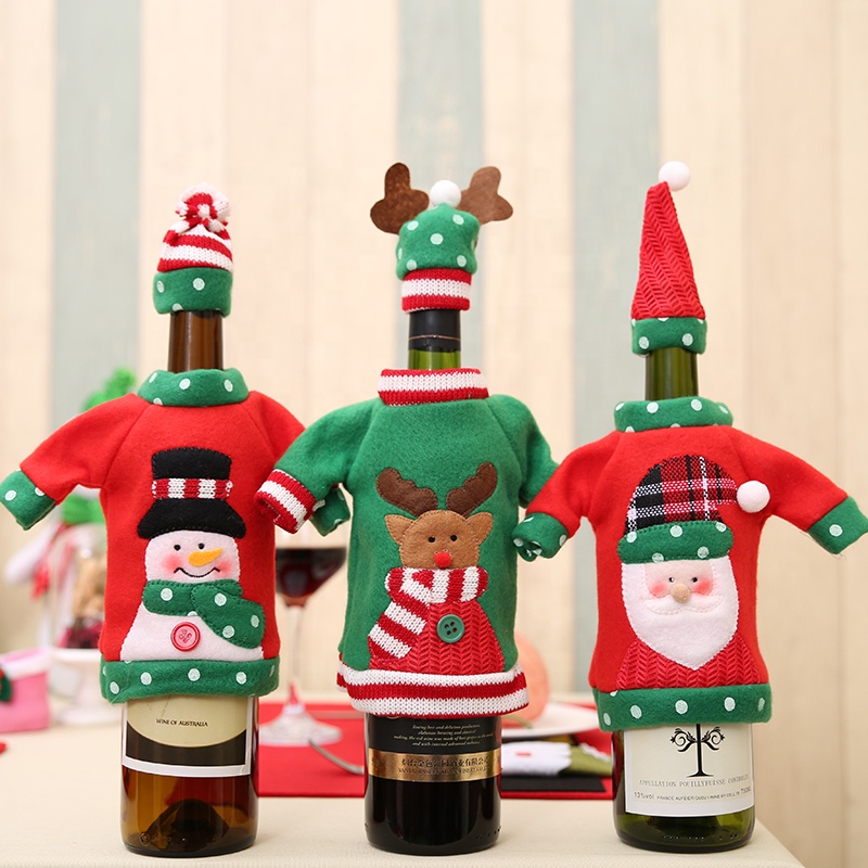 Wholesale New Christmas Wine Bottle Cover Santra Claus Snowman Elk festival dinner table decoration gift bag