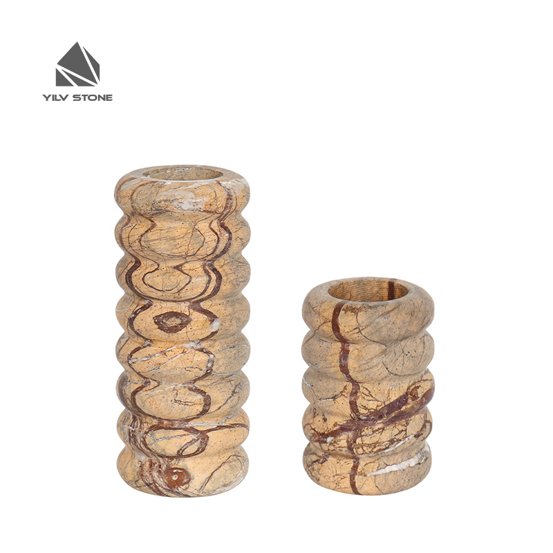 Factory Wholesale Natural Marble Stone Luxury Brown Striped Marble Flower Vase for Home Decor