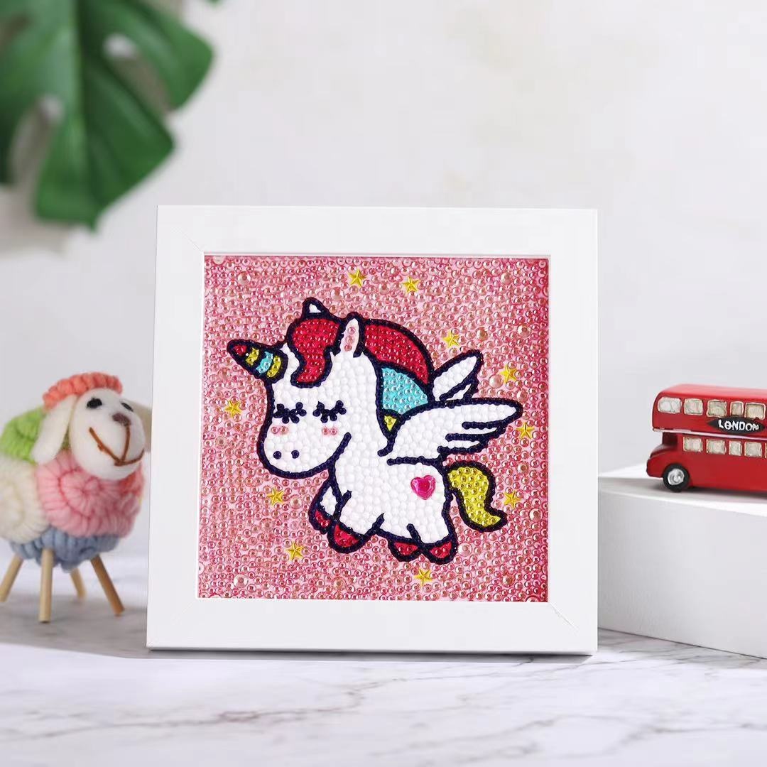 Cartoon Unicorn Full Drill Diamond Picture For Kids 5D Diamond Painting Kit With Frame