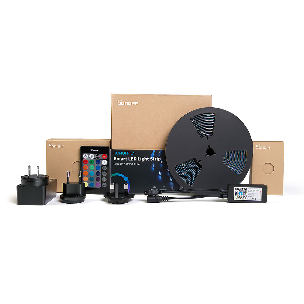 Интеллектуальный выключатель света SONOFF L1 5 м Wi-Fi (в том числе от приложений удаленное управление музыкой можно резать Гибкая Водонепроницаемая светодиодная лента для самостоятельного выбора между световая полоса работать с Alexa IFTTT для умного дом