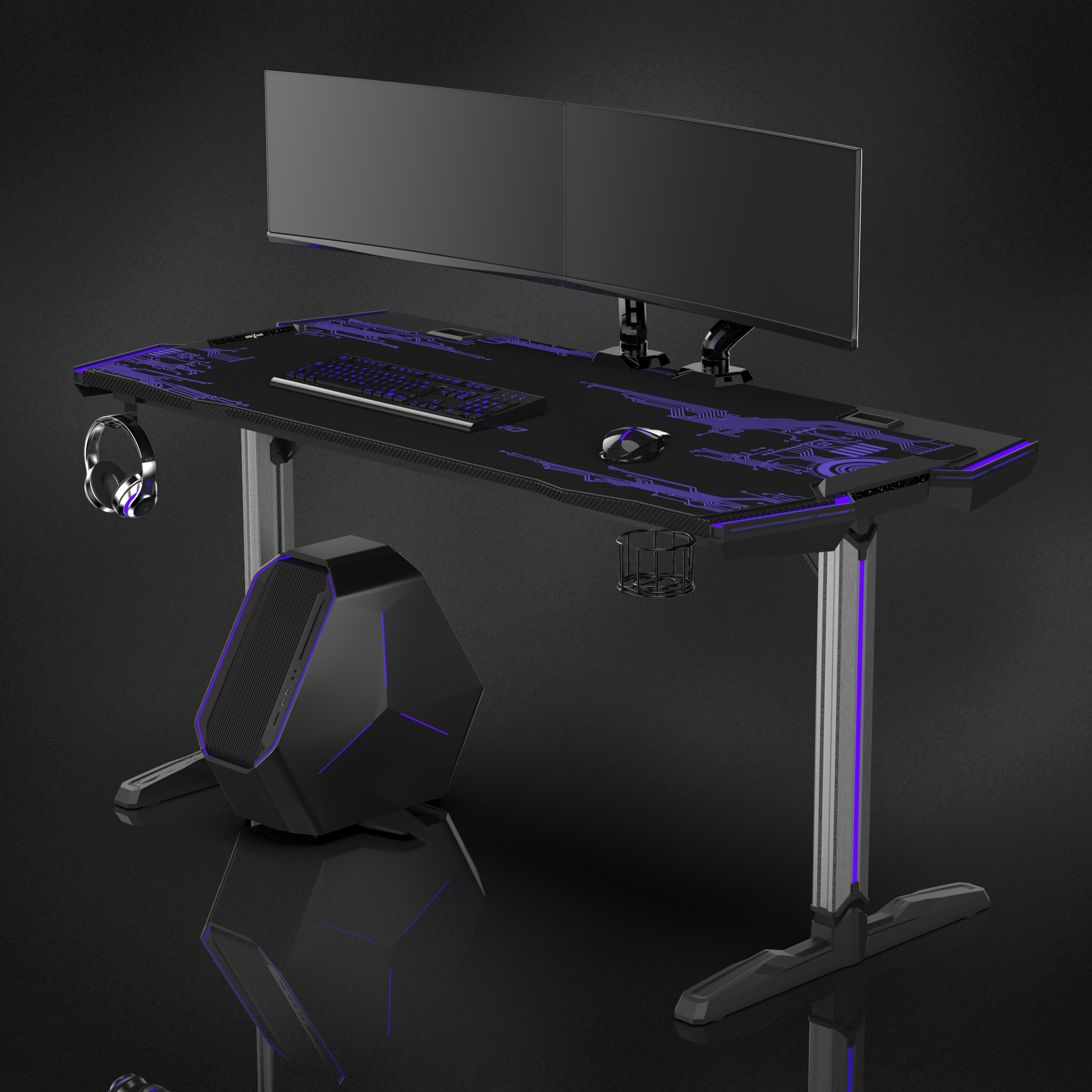 Galaxy-II MDF углеродное волокно текстура профессиональный компьютерный стол RGB светодиодные фонари игровой стол