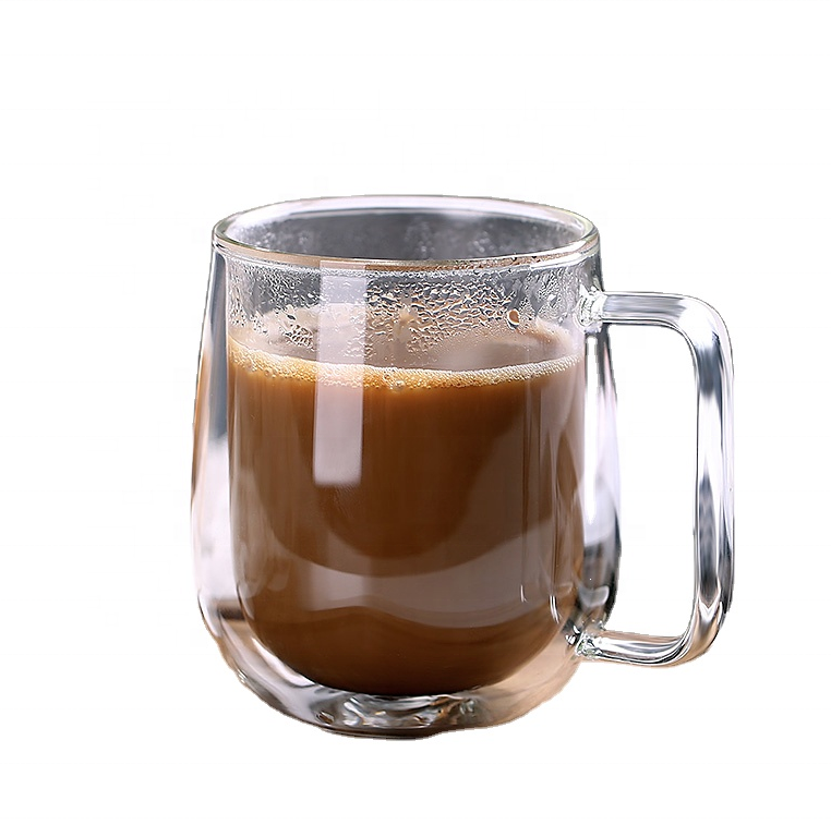 Amazon hot 80/150/250/350/450ML Elegant Design Thermal Insulated Double Wall Glass Espresso Coffee Mug With Handle